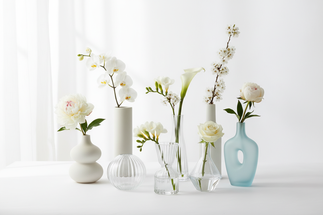 Flower vases with white background