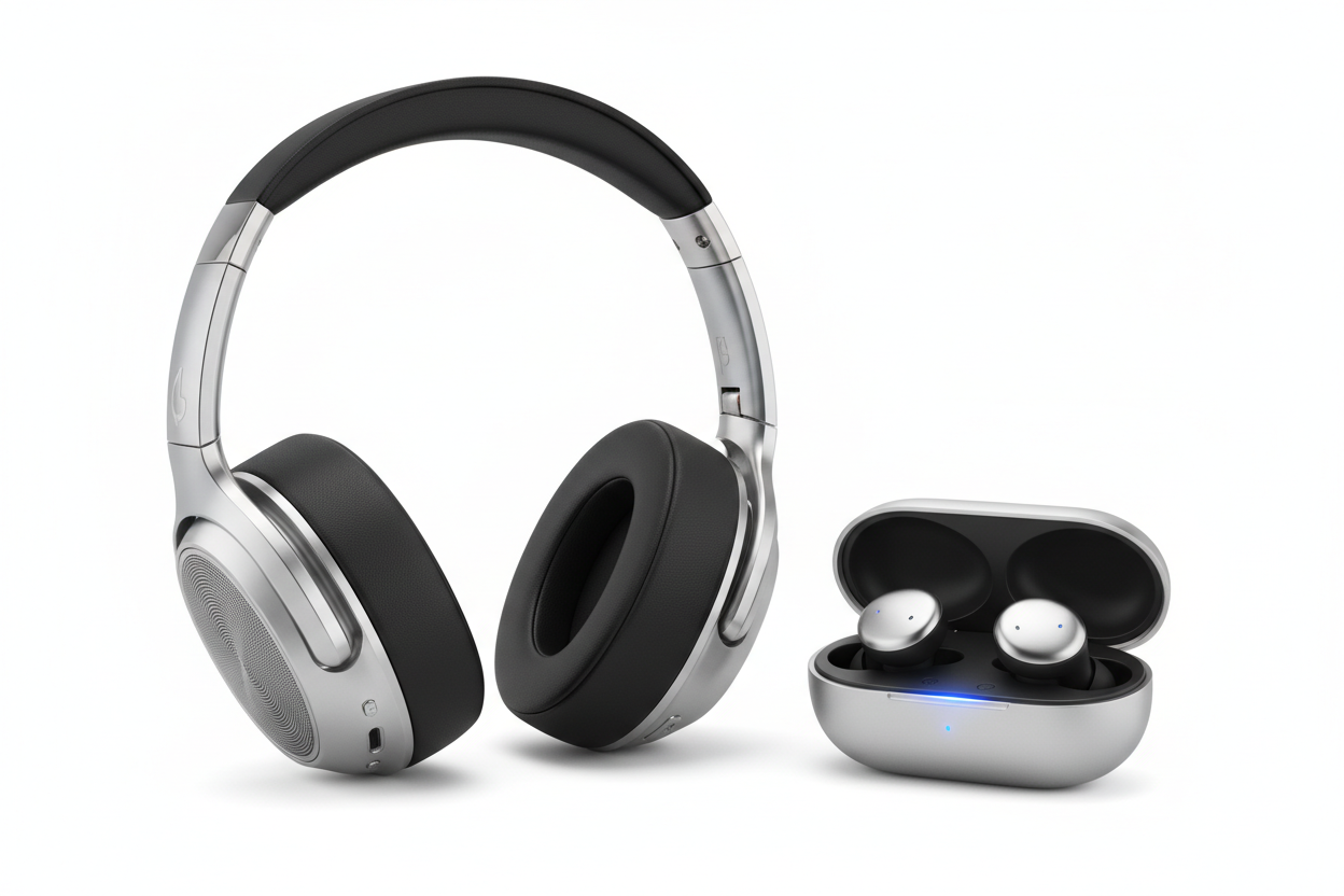 White background headphone and tws 